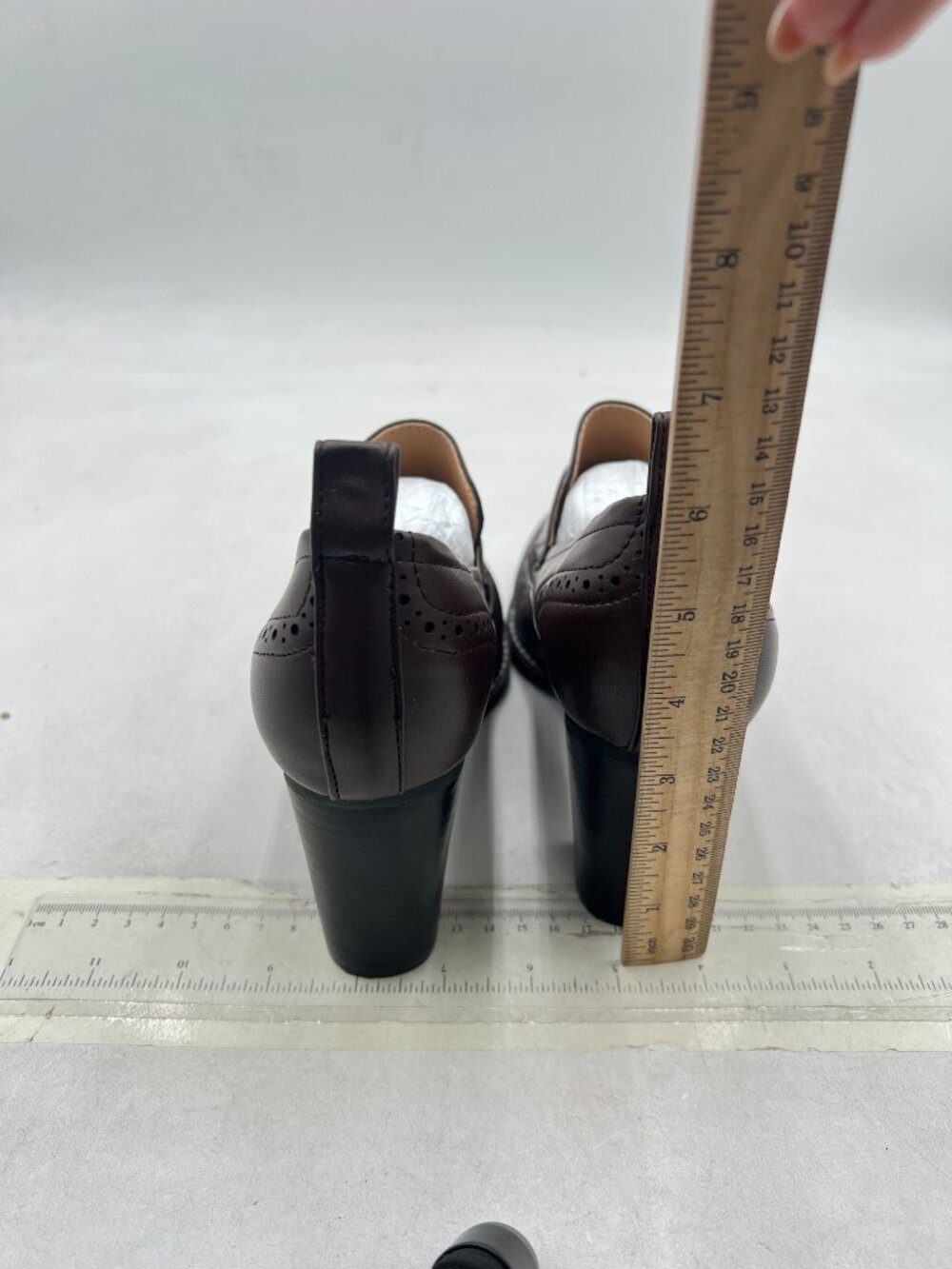 YDN Saddle Brown Chunky High Heels Round Toe Oxford Loafer Shoes Slip On Loafers - Picture 5 of 8